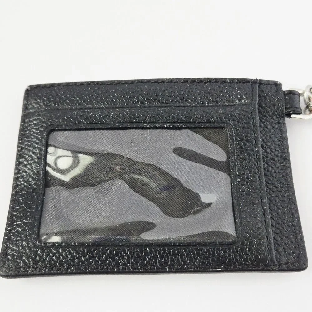 Michael Kors Black & Silver Jet Set Charm Small Leather ID Chain Card Holder